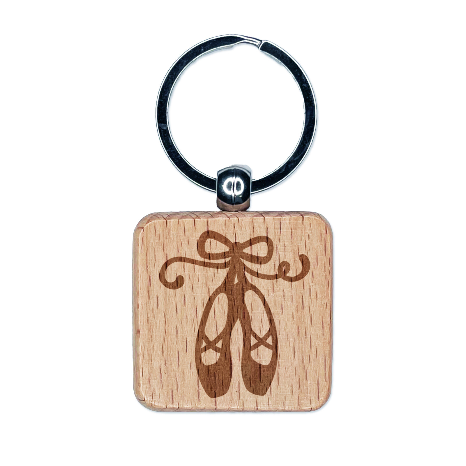 Ballet Shoes Slippers Ballerina Engraved Wood Square Keychain Tag Charm