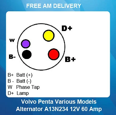 Alternator For Volvo Penta MD2010 MD2020 MD2030 MD2040 1993- 12V 60Amp - Image 3 of 4
