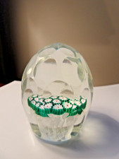 Large Murano Art Glass Millefiori Latticino Lace Faceted Paperweight