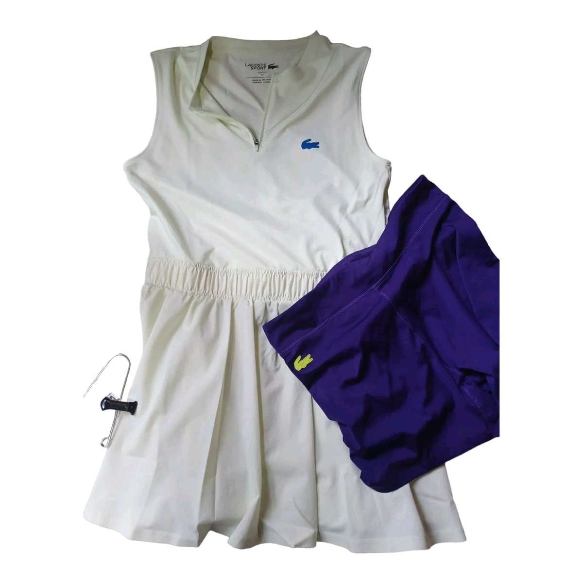 Lacoste Tennis Sleeveless Polo Pleated Dress 42 Celery Green & Purple W.  Shorts | eBay
