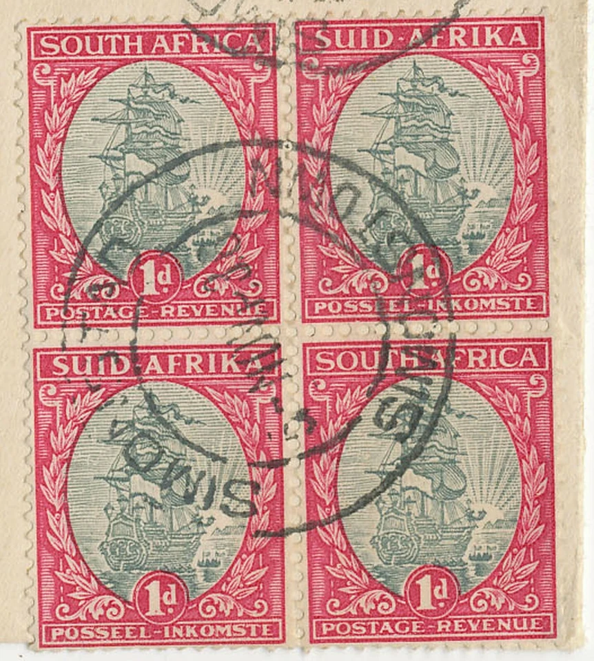 SOUTH AFRICA 1936 ship Drommedaris block of 4 + 3 single stamps multiple postage - Image 3 of 4