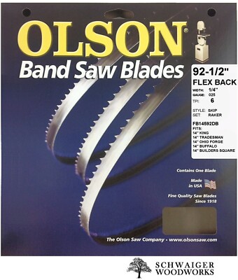 Olson Flex Back Band Saw Blade 92-1/2'' inch x 1/4'', 6 TPI, 14'' King, Tradesman