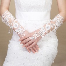 Long Lace Floral Crystal Retro Bride Gloves Lolita Bridal Wedding Accessories