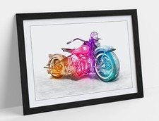 MUTLI COLOUR MOTORCYCLE ART HOME DECOR -FRAMED ART POSTER PICTURE PRINT