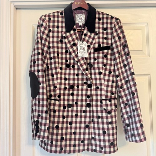 Zendaya Tommy Hilfiger Blazer Size 12 Burgundy Plaid Velvet Dots Suit Jacket - Picture 2 of 13
