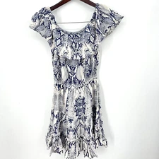 Blue Island Dress Womens XS Snake Reptile Print Mini Preppy Cottagecore Whimsy