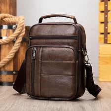 Mens Leather Messenger Bag Crossbody Shoulder Bag Multi-Pocket Organizer