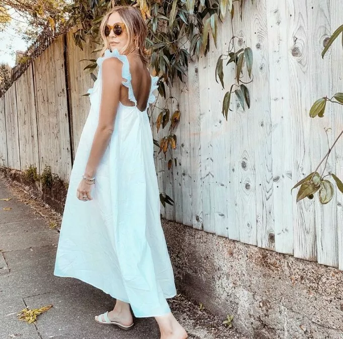 H M Trend Boho White Flounce Frill Trim Maxi Dress S 10 12 Bnwt