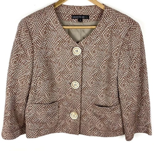 Lafayette 148 Blazer Jacket Size 10 Lined Brown Taupe Tan Long Sleeves