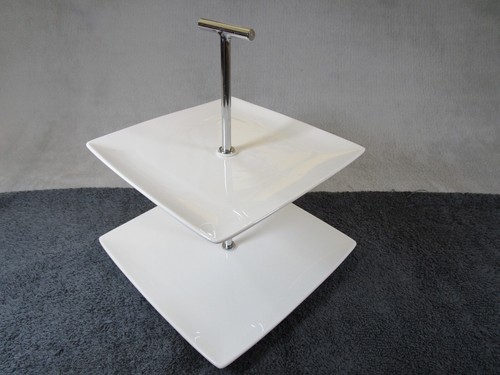 Lovely Vintage Original Yong White Square 2 Tier Porcelain Cake Plate / Stand - 第 2/13 張圖片