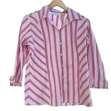 VTG 80s Liz Claiborne Shirt Womens Small Pink Striped Button Up - 1/4 Sleeves