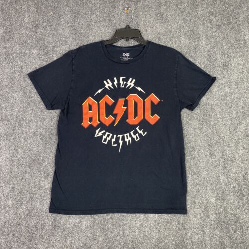 AC/DC Band T Shirt Adult Large Faded Black Short Sleeve Cotton Mens High Voltage - Picture 1 of 9