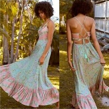 Spell & The Gypsy Dress City Lights Strappy Maxi in Sage Green Floral