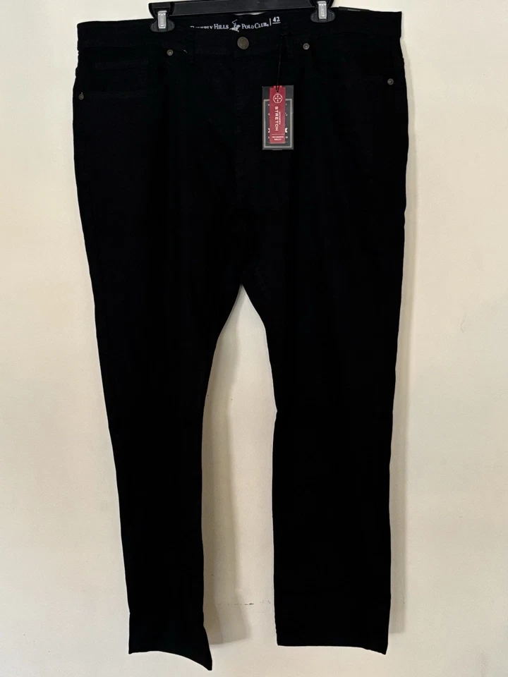 Pantalones de mezclilla elásticos negros Beverly Hills Polo Club para hombre talla 42x30 nuevos con etiquetas Foto 2 de 4