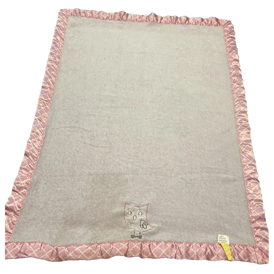 Manta de bebé Bananafish Owl púrpura rosa borde satinado seguridad Lovey 28,5x38 Foto 3 de 4