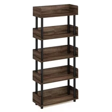Furinno Bookcase 52.6" Tall Walnut Brown Dark Wood 5-Tier Display Rack Open Back