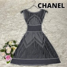 Chanel Dress Sleeveless A-Line Rayon Blend White Navy Size 34