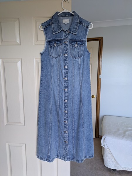 NEUW Blue Denim Cotton Sleeveless Collared Button Front Midi Shirt Dress 8