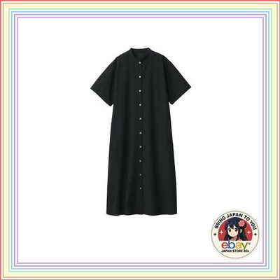 MUJI Cool Broad Stand Collar Short Sleeve Dress Women's BC2IJA4S Black L 