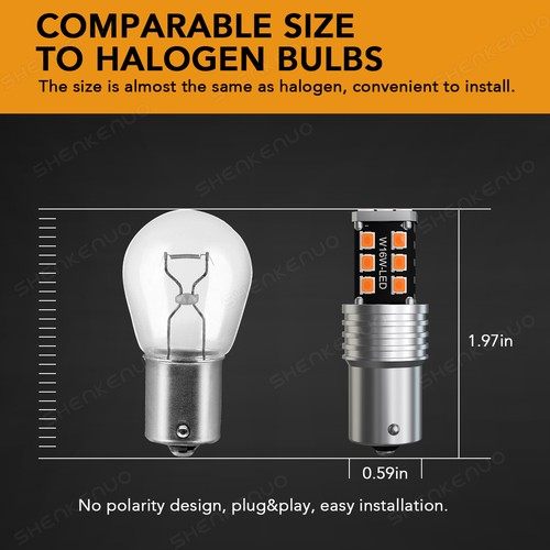 AMBER/YELLOW Bright 1156 LED Reverse Backup Light Bulbs 3000K Canbus Error free - Picture 5 of 8