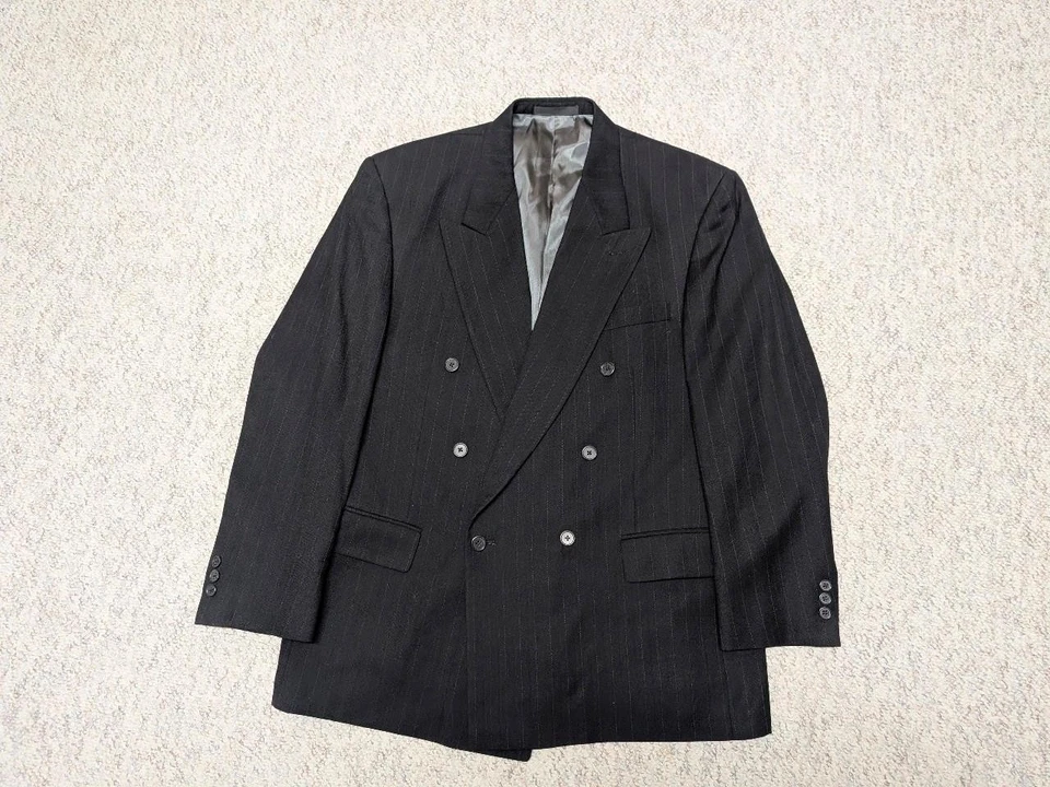 vintage USA made 2PC SUIT double breasted 42R 34x32 black NORDSTROM pinstripe - Image 4 of 4