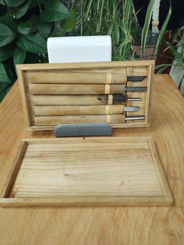 Japanese Chokokuto for Wood Carving Tools Chisel Hisamichi Set of 5 with Box - 第 2/11 張圖片