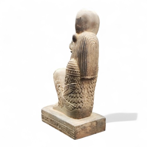 Sekhmet Seated Lioness Goddess Statue with Solar Disk and Hieroglyphic Throne - Picture 4 of 10