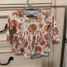 Pete  Lucy Girls 3-6 Months Long Sleeve Animal Rainbow Dress Ruffle Knit