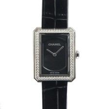 Chanel Boyfriend H6586 Black Diamond Bezel SS Leather Quartz Watch