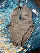 KENNETH COLE NEW YORK WOMEN  S SZ S Shimmering Taupe One Piece Swimsuit NWT