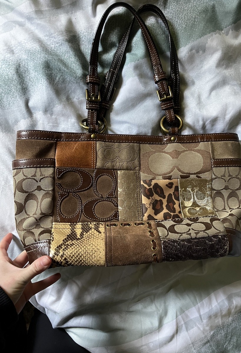 Vintage Coach Patchwork Purse Shoulder Tote F0773-11495 Brown