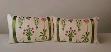 K&K Interiors Embroidered Throw Pillows Linen/Cotton Blend Floral Lot Of 2 