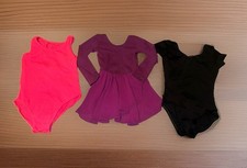 Lot Of 3 Girls Dance Leotards Sz Small 6/8 Pink Plum Black Gymnastics
