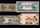 Japan Old paper money LOT 4pcs. "1YEN ,50SEN,100RUPEES,10PESOS" 1938-1945