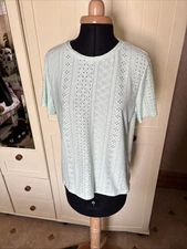 SHEIN Ladies Top Size M Pointelle Eyelet Stretch Fresh Mint Green Short Sleeve