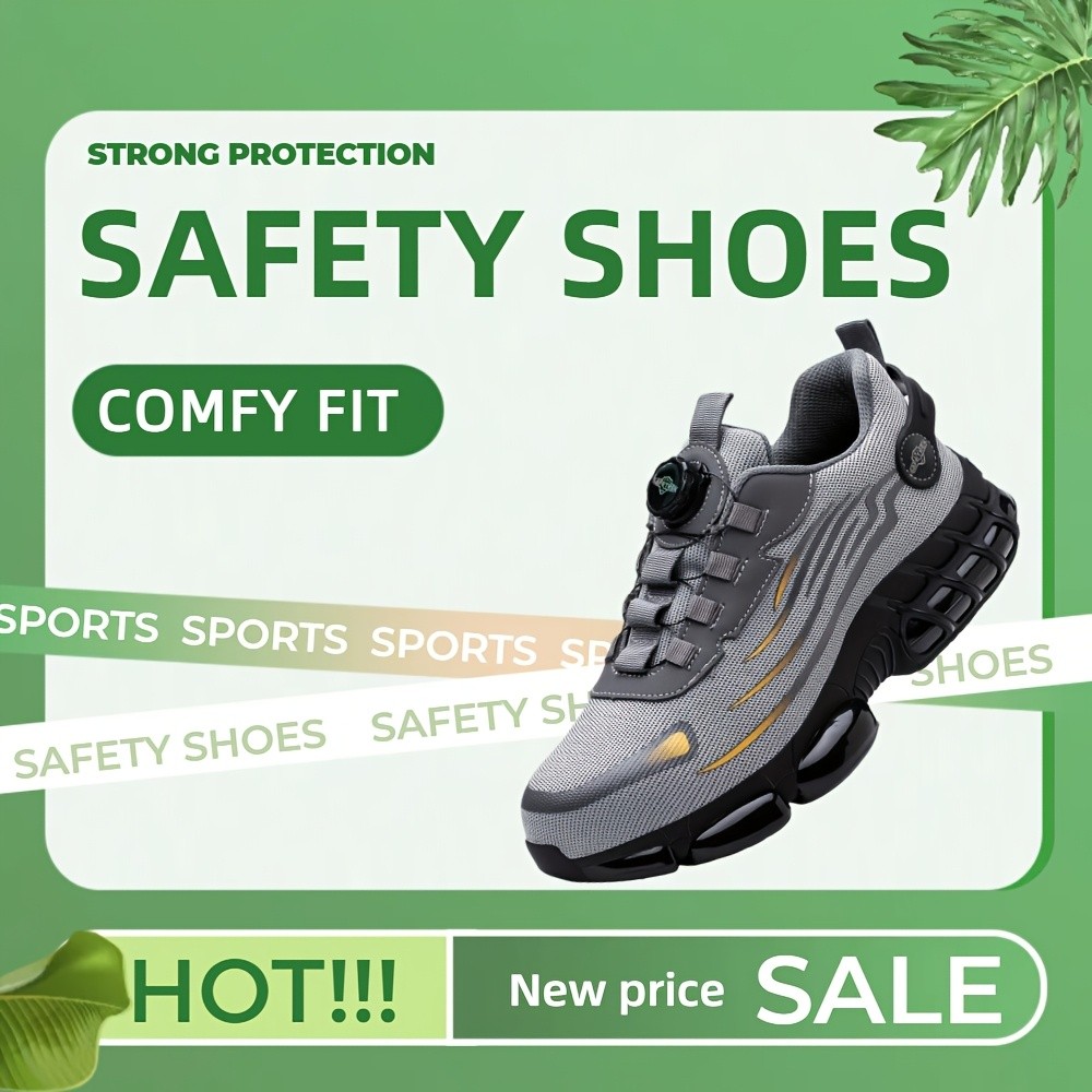 Mens Work Safety Shoes Steel Toe Anti Impact Anti Puncture Rotating Button  Boots
