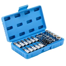 34pcs Torx Star Sockets & Bit Set Male Female E-torx Security Bits 3/8 Drive US