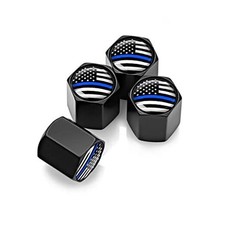 4PCS American Flag Tire Valve Stem Caps for Car, Auto Anti-Rust Black/Blue