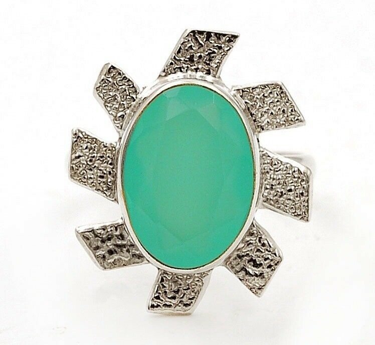 Natural Aquamarine Chalcedony 925 Solid Sterling Silver Ring Sz 6 @5-2