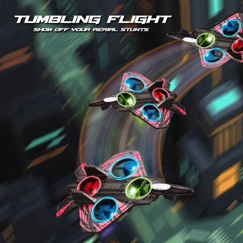 RC Glider Plane 2.4G Remote Control Stunt Foam Jet Drone with Light – Red/Blue - Image 4 of 4