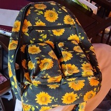 Floral Crescent Zip Women's Backpack Black Yellow Shoulder Strap Pre-owned