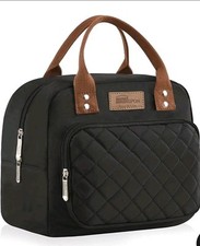 Black Lunch Bag for Woman Man Adults with Front Pocket With Sandwich Container