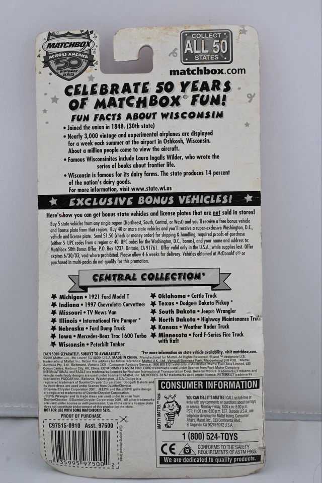 Matchbox Across America Wisconsin Peterbilt Tanker WI-030 America's Dairyland - Image 2 of 4