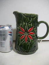 Enesco Poinsetta Holly Pitcher  Ceramic 7 1/4" Tall Holds 5 cups