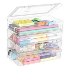 Plastic Pencil Box with Snap-tight Lid, Large Capacity Hard Pencil Case, 4