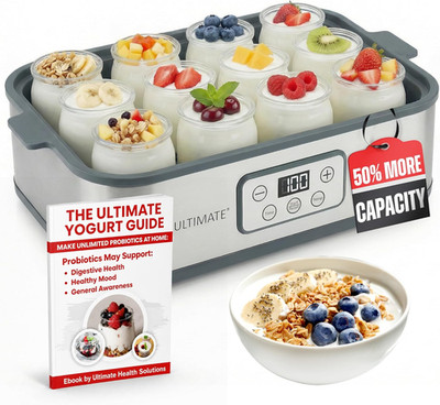 Ultimate Probiotic Yogurt Maker XL, Adjustable Time & Temperature Control, 50% M