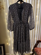 Madewell Tie-Waist Lined Midi Dress in Harvest Vine Deep Navy Size XS