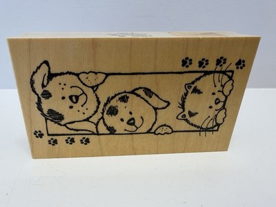Great Impressions F369 Two Dogs One Cat Parents 3.5  X 2  Wood Rubber Stamp
