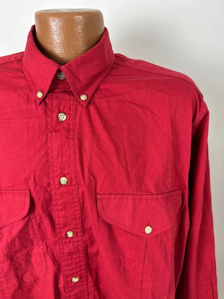 复古 90 年代 Boston Trader 衬衫男式大号红色长袖纽扣棉全新带标签 — 第 3/4 张图片