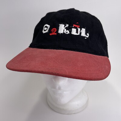 Vintage 1990's O2Kul ''Oh Too Cool'' Black And Red Cotton Slideback KP Caps Hat
